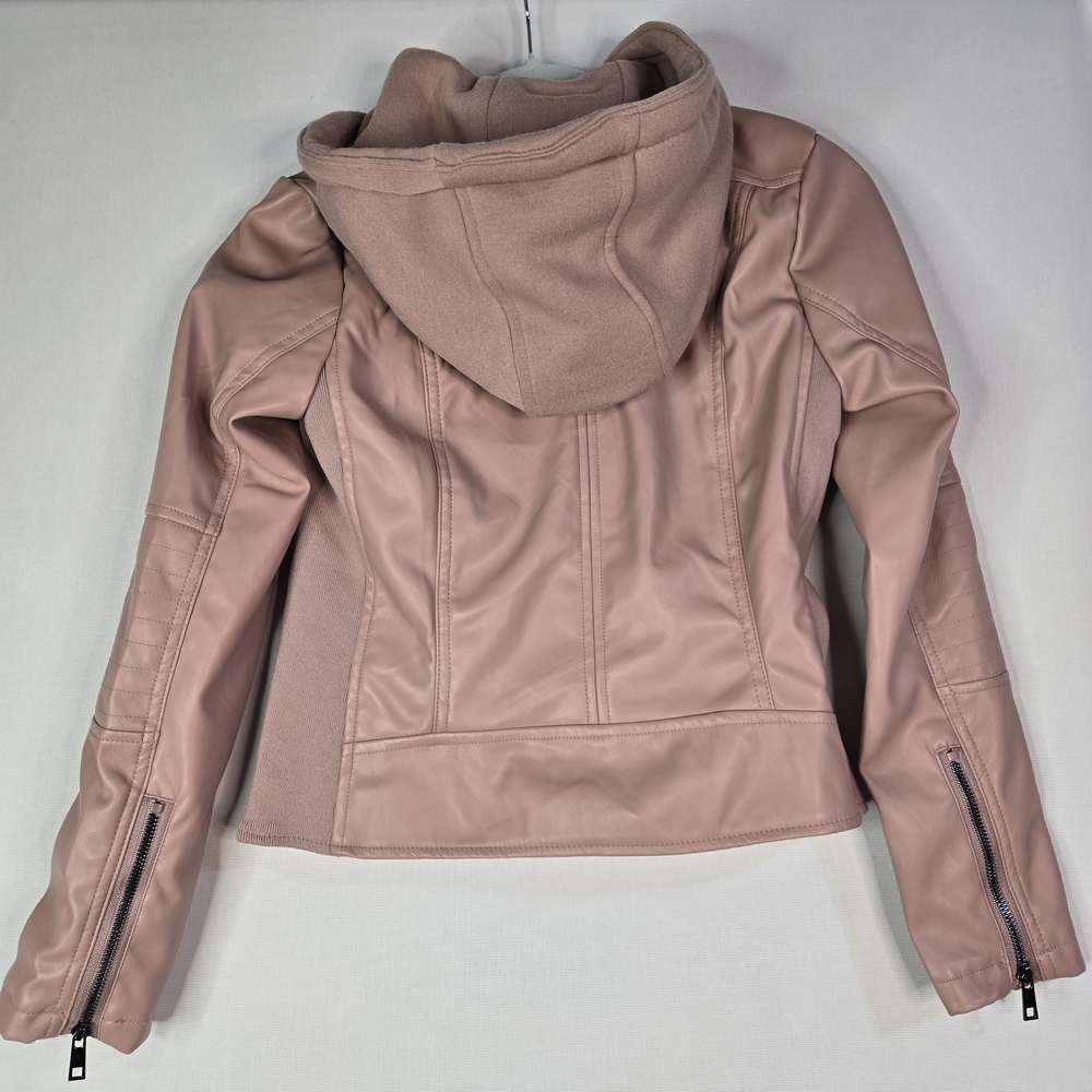 Snobbish Junior Size M Faux Leather Pink Hooded Zip Up Jacket NWT - Picture 9 of 12